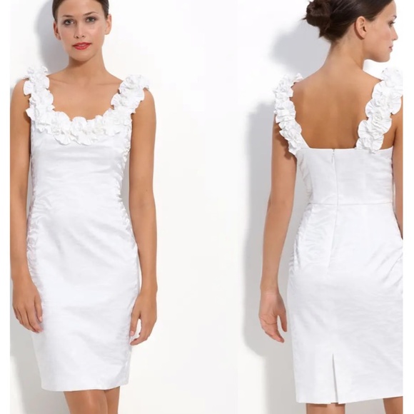 Maggy London Dresses & Skirts - Maggy London  Ruffle Trim Jacquard Sheath Dress